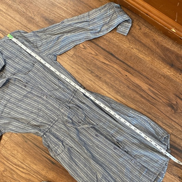 💜S💜 Shirt Dress Embroidered Embroidery Long Sleeve Cuffs Buttondown Stripes - Picture 5 of 8